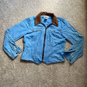 Vintage denim zip up jacket shirt with suede collar small